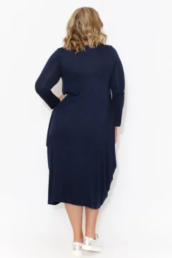 Midi Dresses<Cali and Co Kendal Navy Long Sleeve Dress