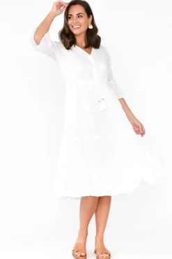 Below Knee Dresses<One Summer Kenley White Crinkle Cotton Dress