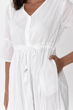 Below Knee Dresses<One Summer Kenley White Crinkle Cotton Dress