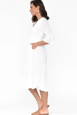 Below Knee Dresses<One Summer Kenley White Crinkle Cotton Dress