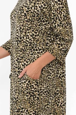Maxi Dresses<Cotton Village Kenna Khaki Leopard Pocket Dress