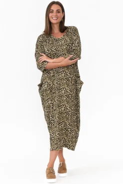 Maxi Dresses<Cotton Village Kenna Khaki Leopard Pocket Dress