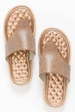 Slides<Lav-ish Kenzie Rose Gold Diamante Slide