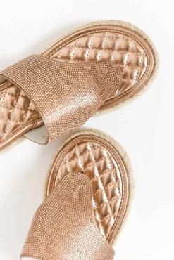 Slides<Lav-ish Kenzie Rose Gold Diamante Slide