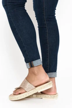 Slides<Lav-ish Kenzie Rose Gold Diamante Slide