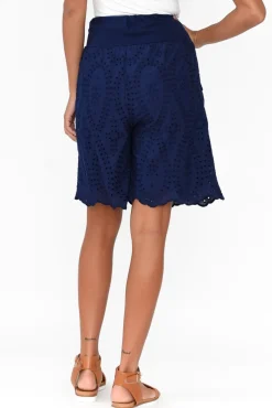 Shorts<La Strada Keziah Navy Embroidered Cotton Short