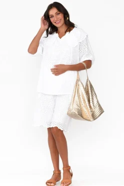 Shorts<La Strada Keziah White Embroidered Cotton Short