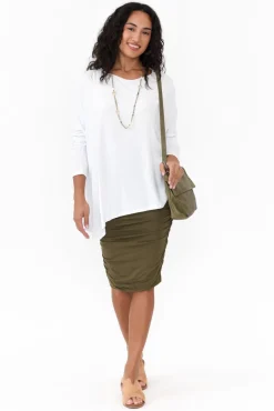 Skirts<PQ Khaki Bamboo Ruched Skirt