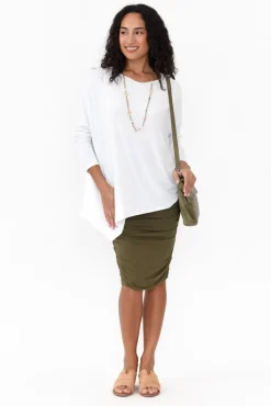 Skirts<PQ Khaki Bamboo Ruched Skirt