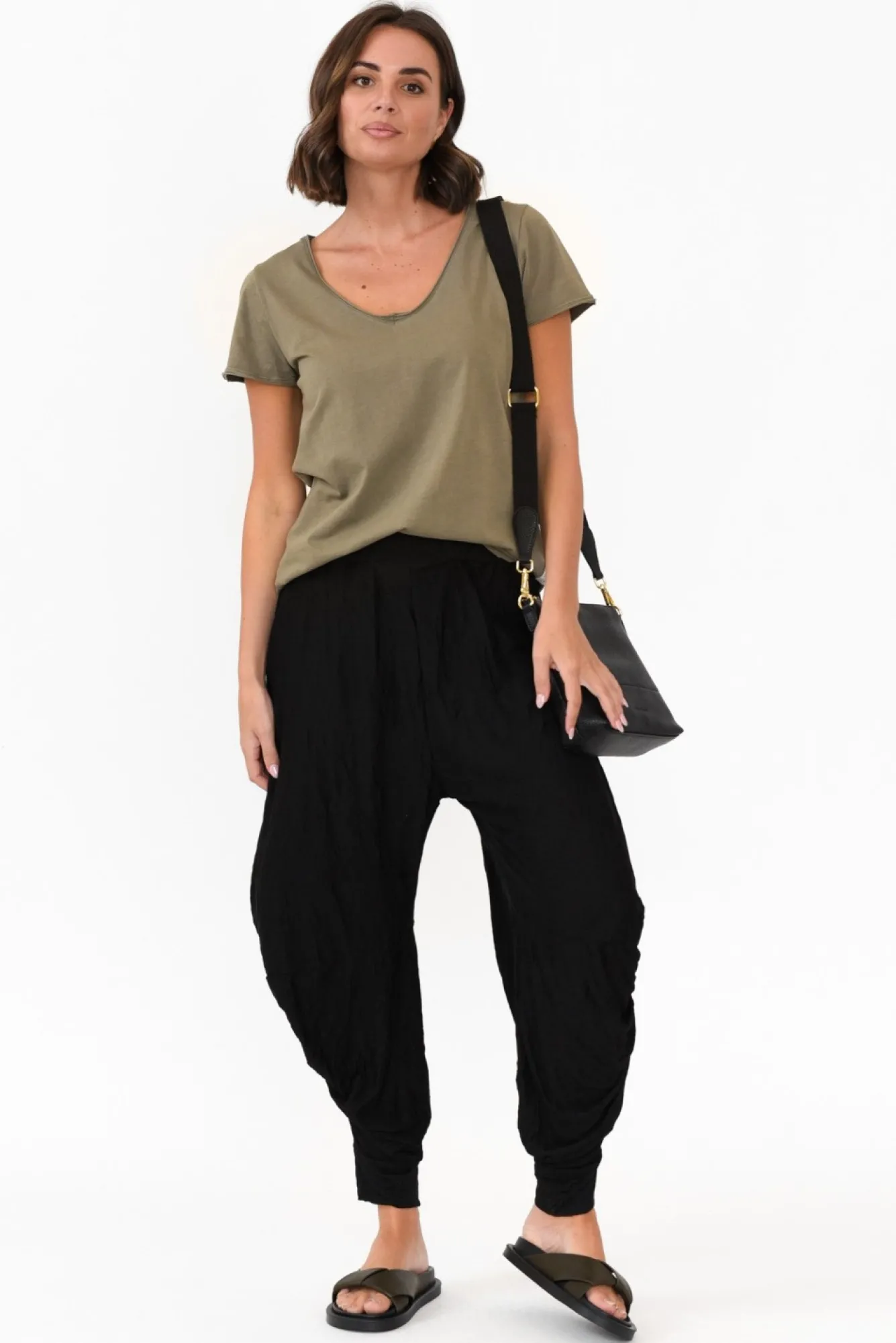 Cotton Tops<Elm Khaki Cotton Fundamental Vee Tee