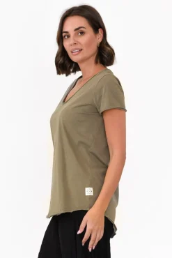 Cotton Tops<Elm Khaki Cotton Fundamental Vee Tee