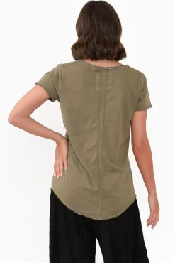 Cotton Tops<Elm Khaki Cotton Fundamental Vee Tee