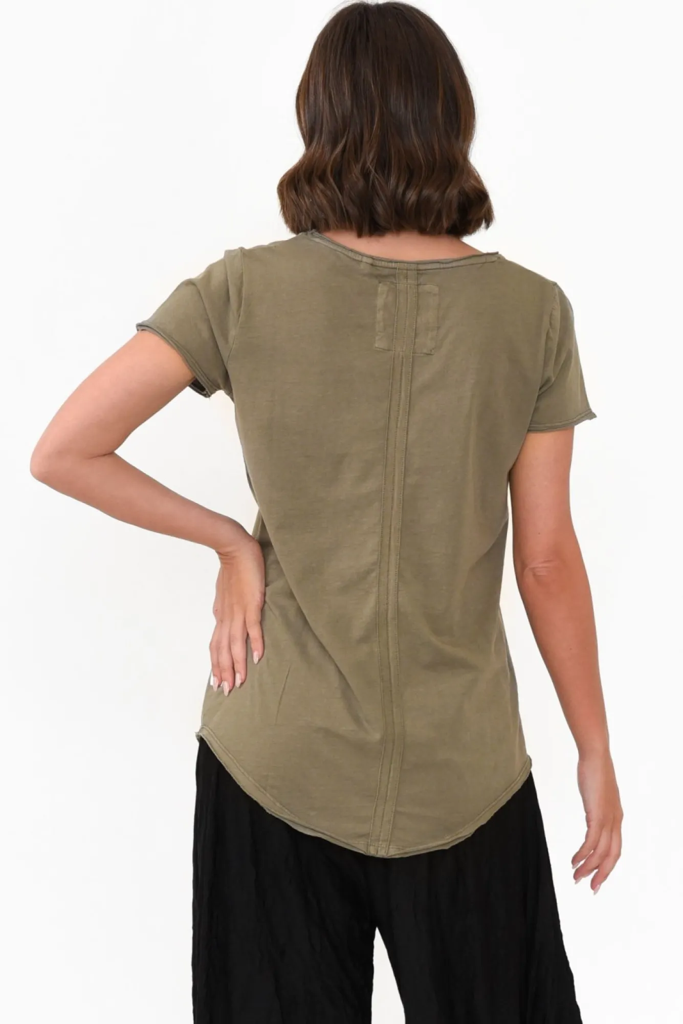 Cotton Tops<Elm Khaki Cotton Fundamental Vee Tee