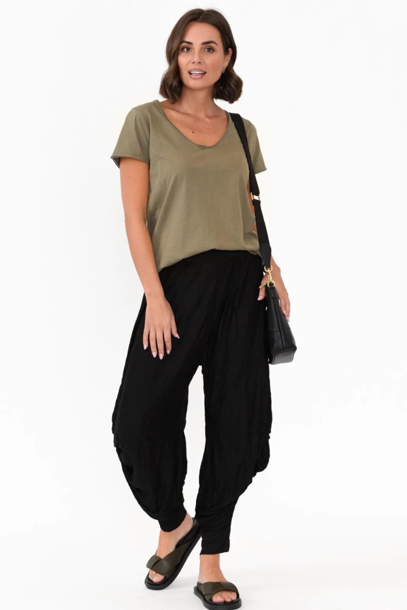 Cotton Tops<Elm Khaki Cotton Fundamental Vee Tee