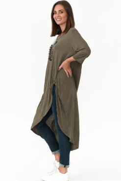 Cotton Tops<Cotton Village Khaki Crinkle Cotton Asymmetric Tunic