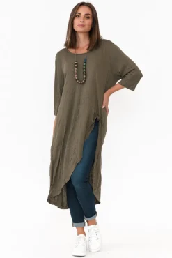 Cotton Tops<Cotton Village Khaki Crinkle Cotton Asymmetric Tunic