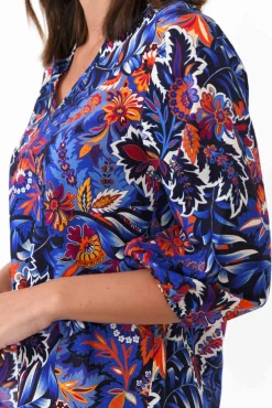 Linen Tops<Liberty Rose Kimmie Blue Floral Linen Top