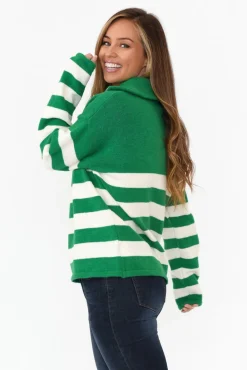 Knitwear<Isabella Boho Kinsley Green Stripe Zip Jumper