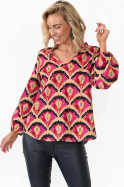 Sleeved Tops<Liberty Rose Kirk Pink Geo Linen Blend Top