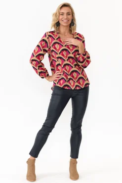 Sleeved Tops<Liberty Rose Kirk Pink Geo Linen Blend Top