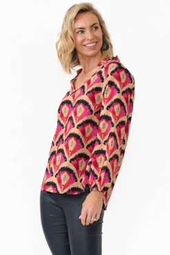 Sleeved Tops<Liberty Rose Kirk Pink Geo Linen Blend Top