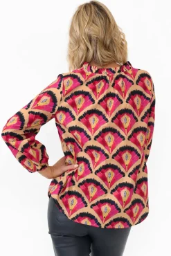 Sleeved Tops<Liberty Rose Kirk Pink Geo Linen Blend Top