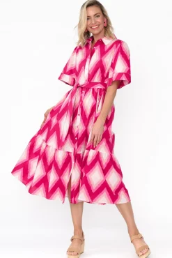 Cotton Dresses<Liberty Rose Ladonna Pink Geo Cotton Shirt Dress