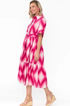 Cotton Dresses<Liberty Rose Ladonna Pink Geo Cotton Shirt Dress