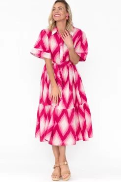 Cotton Dresses<Liberty Rose Ladonna Pink Geo Cotton Shirt Dress