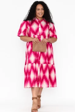Cotton Dresses<Liberty Rose Ladonna Pink Geo Cotton Shirt Dress