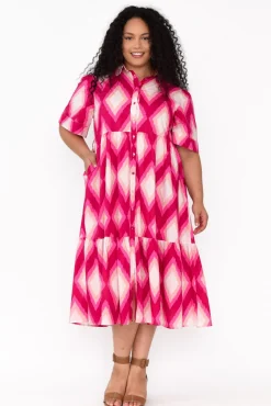Cotton Dresses<Liberty Rose Ladonna Pink Geo Cotton Shirt Dress