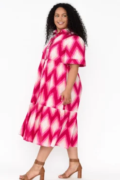 Cotton Dresses<Liberty Rose Ladonna Pink Geo Cotton Shirt Dress