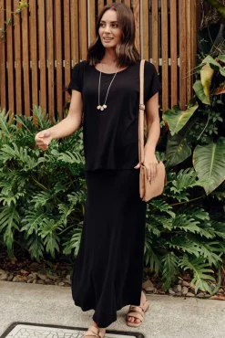 Skirts<Bamboo Body Lana Black Bamboo Cotton Maxi Skirt