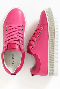 Leather Sneakers<Lav-ish Lange Hot Pink Leather Diamante Sneaker