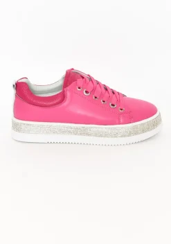 Leather Sneakers<Lav-ish Lange Hot Pink Leather Diamante Sneaker