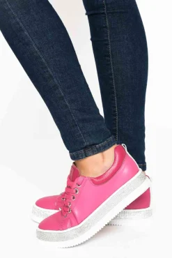 Leather Sneakers<Lav-ish Lange Hot Pink Leather Diamante Sneaker