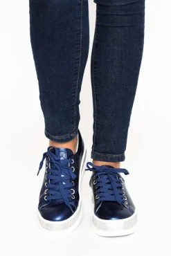 Leather Sneakers<Lav-ish Lange Navy Leather Diamante Sneaker