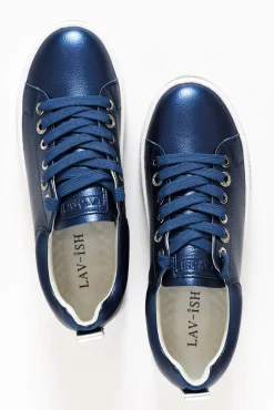 Leather Sneakers<Lav-ish Lange Navy Leather Diamante Sneaker