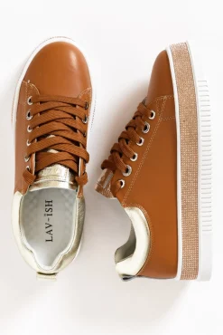 Leather Sneakers<Lav-ish Lange Tan Leather Diamante Sneaker