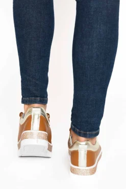 Leather Sneakers<Lav-ish Lange Tan Leather Diamante Sneaker