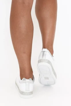 White Sneakers<Lav-ish Lange White Leather Diamante Sneaker
