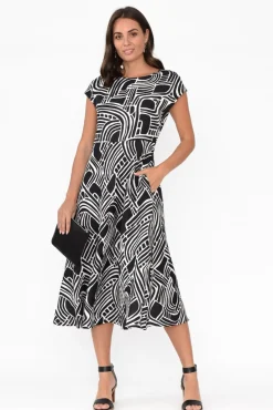 Linen Dresses<Foil Lara Black Geo Linen Dress