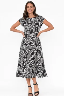 Linen Dresses<Foil Lara Black Geo Linen Dress