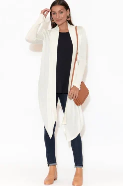 Knitwear<Lou Lou Lauper White Cashmere Bamboo Cardigan