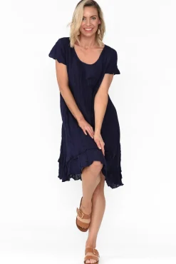Cotton Dresses<Namastai Lauren Navy Crinkle Cotton Dress