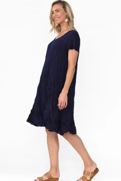 Cotton Dresses<Namastai Lauren Navy Crinkle Cotton Dress