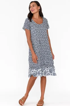 Cotton Dresses<Namastai Lauren Navy Flower Crinkle Cotton Dress