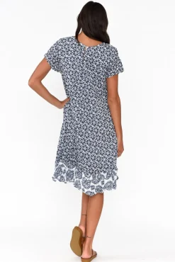 Cotton Dresses<Namastai Lauren Navy Flower Crinkle Cotton Dress