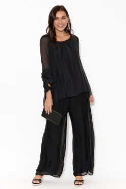 Pants<La Strada Laurier Black Silk Wide Leg Pant