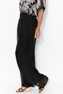 Pants<La Strada Laurier Black Silk Wide Leg Pant